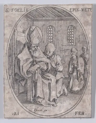 S. Polycarpe (St. Polycarp), February 23rd, from "Les Images De Tous Les Saincts et Saintes de L'Année" (Images of All of the Saints and Religious Events of the Year)