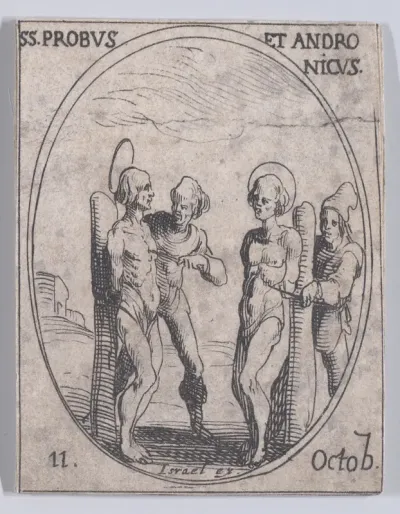 S. Probe et S. Andronique (St. Probus and St. Andronicus), October 11th, from "Les Images De Tous Les Saincts et Saintes de L'Année" (Images of All of the Saints and Religious Events of the Year)
