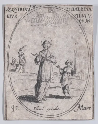 S. Quirin et Ste. Balbine (St. Quirinus and St. Balbina), March 31st, from "Les Images De Tous Les Saincts et Saintes de L'Année" (Images of All of the Saints and Religious Events of the Year)