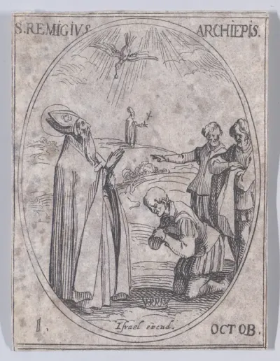 S. Rémy, archevêque (St. Remingius, Archbishop), October 1st, from "Les Images De Tous Les Saincts et Saintes de L'Année" (Images of All of the Saints and Religious Events of the Year)