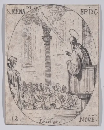 S. René, évêque (St. Renatus, Bishop), November 12th, from "Les Images De Tous Les Saincts et Saintes de L'Année" (Images of All of the Saints and Religious Events of the Year)