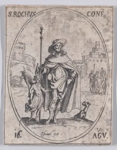 S. Roch, confesseur (St. Roch, Confessor), August 16th, from "Les Images De Tous Les Saincts et Saintes de L'Année" (Images of All of the Saints and Religious Events of the Year)