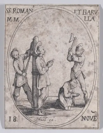 S. Romain and S. Barulla (St. Romanus and St. Barula), November 18th, from "Les Images De Tous Les Saincts et Saintes de L'Année" (Images of All of the Saints and Religious Events of the Year)