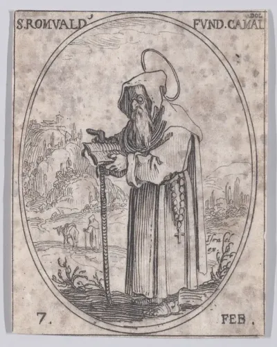 S. Romuald, Fondateur des Camaldules (St. Romuald, Founder of the Camaldolese Order), February 7th, from "Les Images De Tous Les Saincts et Saintes de L'Année" (Images of All of the Saints and Feast Days of the Year)