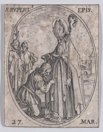 S. Rupert, évêque (St. Rupert, Bishop), March 27th, from "Les Images De Tous Les Saincts et Saintes de L'Année" (Images of All of the Saints and Religious Events of the Year)