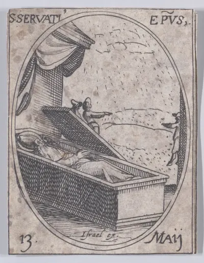 S. Servais, évêque (St. Servatus, Bishop), May 13th, from "Les Images De Tous Les Saincts et Saintes de L'Année" (Images of All of the Saints and Religious Events of the Year)