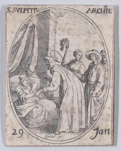 S. Sulpice, archevêque (St. Sulpitius, Archbishop), January 29th, from "Les Images De Tous Les Saincts et Saintes de L'Année" (Images of All of the Saints and Feast Days of the Year)