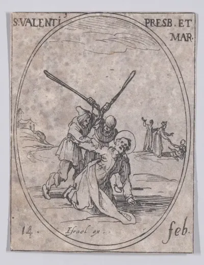 S. Valentin, prêtre et martyr (St. Valentine, Priest and Martyr), February 14th, from "Les Images De Tous Les Saincts et Saintes de L'Année" (Images of All of the Saints and Religious Events of the Year)