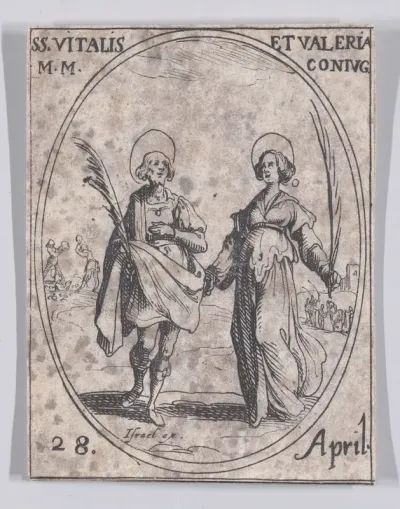 S. Vital et Ste. Valérie (St. Vitalis and St. Valeria), April 28th, from "Les Images De Tous Les Saincts et Saintes de L'Année" (Images of All of the Saints and Religious Events of the Year)
