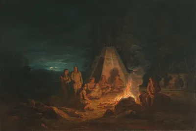Saami People around a Fire