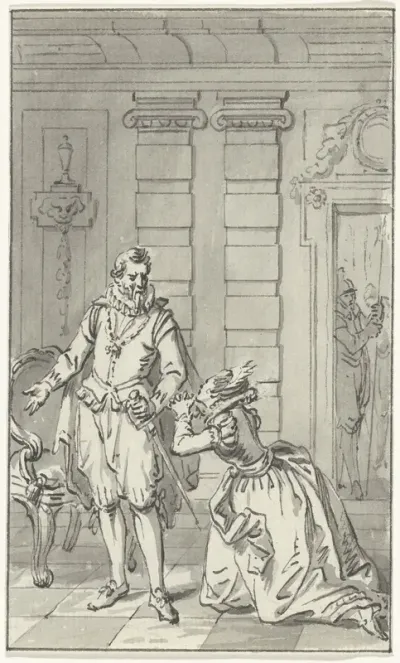 Sabine van Beieren smeekt Alva haar man, de graaf van Egmond, vrij te laten, juni 1568