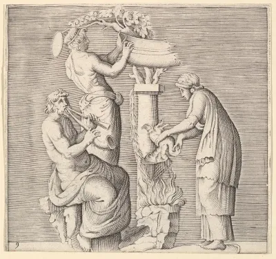 Sacrifice of a Swan, from "Ex Antiquis Cameorum et Gemmae Delineata/ Liber Secundus/et ab Enea Vico Parmen Incis"