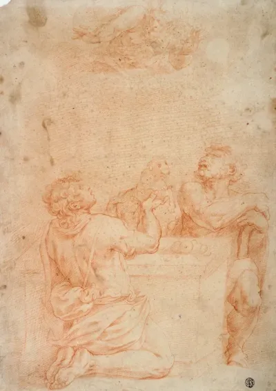 Sacrifice of Cain and Abel, with God the Father Above