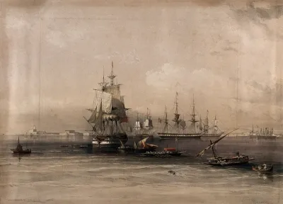 Sailing ships and rowing boats at Alexandria, Egypt