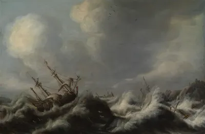 Sailing ships in a storm