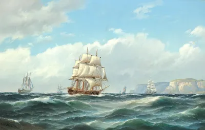 Sailing ships off the coast of Norway.