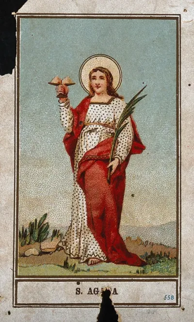 Saint Agatha. Colour lithograph
