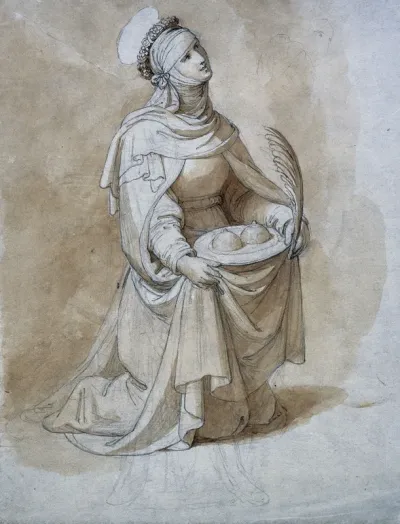 Saint Agatha holding her breasts on a charger