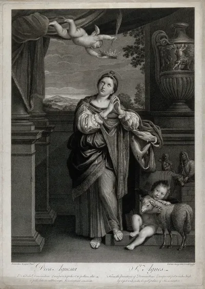 Saint Agnes. Engraving by R. Strange, 1759, after D. Zampieri, il Domenichino