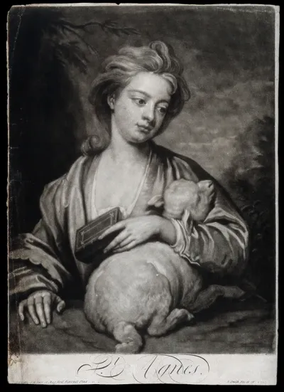 Saint Agnes. Mezzotint by J. Smith, 1716, after Sir G. Kneller