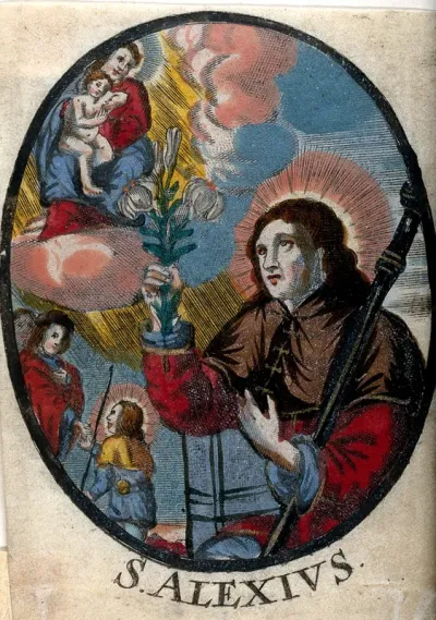 Saint Alexius. Coloured engraving
