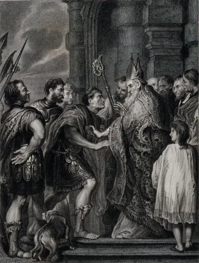 Saint Ambrose barring the emperor Theodosius I from Milan Cathedral