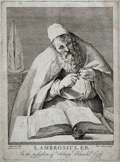 Saint Ambrose. Etching by T. Piroli after Ribera (?)