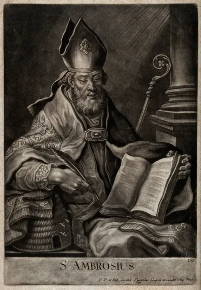 Saint Ambrose. Mezzotint by G.P and J.L. Rugendas