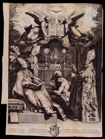 Saint Ambrose, Saint Gregory the Great, Saint Jerome and Saint Augustine of Hippo with other figures