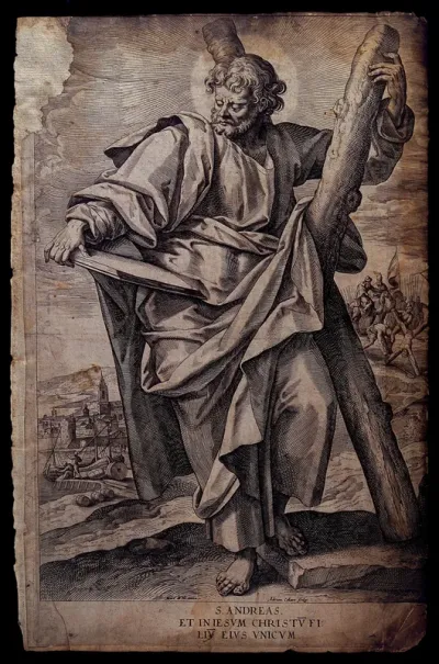 Saint Andrew. Engraving by A. Collaert after M. de Vos