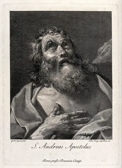 Saint Andrew. Engraving by D. Cunego, 1775, after G. Cagnacci