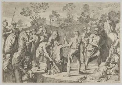 Saint Andrew kneeling in prayer as he is led to the cross, after Reni