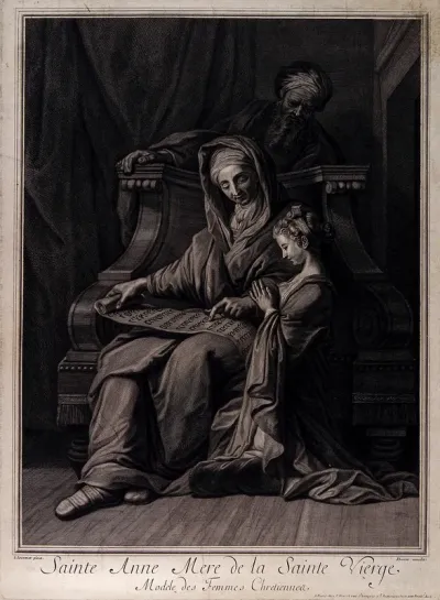 Saint Anne educates Mary while Joachim watches