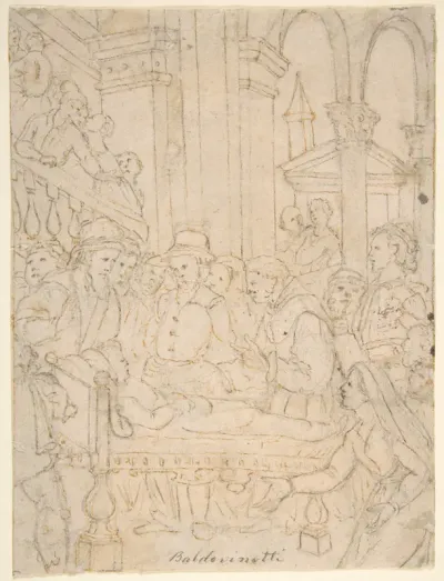 Saint Anthony of Padua Healing a Sick Man (recto); Partial Figural Studies Based on the Composition on the Recto (verso)