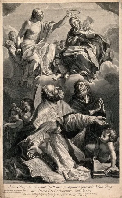 Saint Augustine of Hippo with Saint William of Aquitaine, and Christ crowning Saint Mary (the Blessed Virgin)