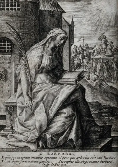 Saint Barbara. Engraving by C. de Passe the elder