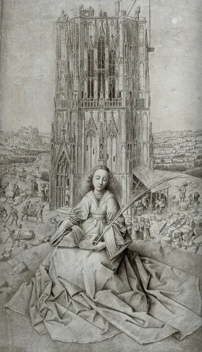 Saint Barbara. Engraving by C. van Noorde, 1769, after Jan van Eyck