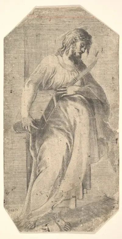 Saint Bartholomew facing right, book under his right arm, knife in his left hand, from "Christ and the Apostles"