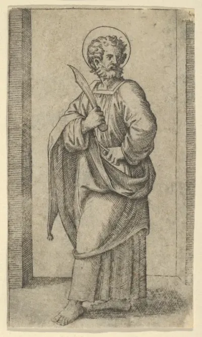 Saint Bartholomew, knife in his right hand, from "Piccoli Santi" (Small Saints)