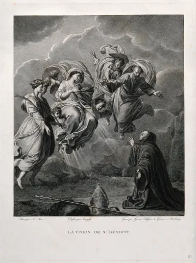 Saint Benedict. Engraving by C. Guérin after G.G. Serangeli after E. Le Sueur