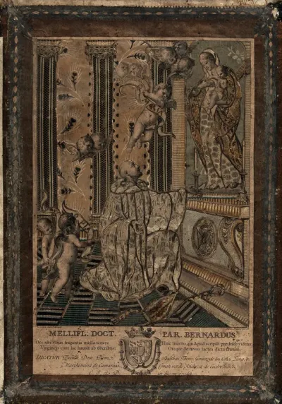 Saint Bernard of Clairvaux: he kneels before a vision of the Virgin and Christ Child