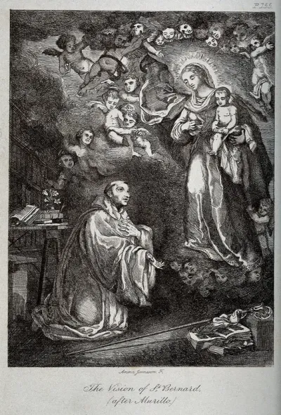 Saint Bernard of Clairvaux: he kneels before the Virgin and Christ Child