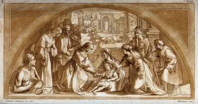 Saint Bernardino of Siena bringing a sick infant back from the dead