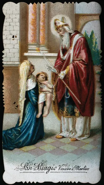 Saint Blaise. Colour lithograph, 1898
