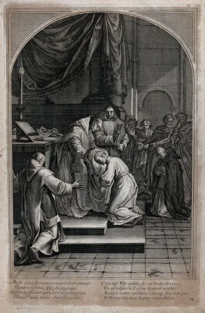Saint Bruno. Engraving by F. Chauveau and C. Simonneau after E. Le Sueur