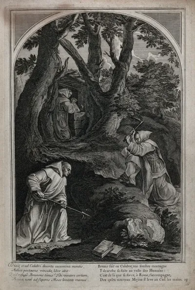 Saint Bruno. Engraving by F. Chauveau and C. Simonneau after Le Sueur
