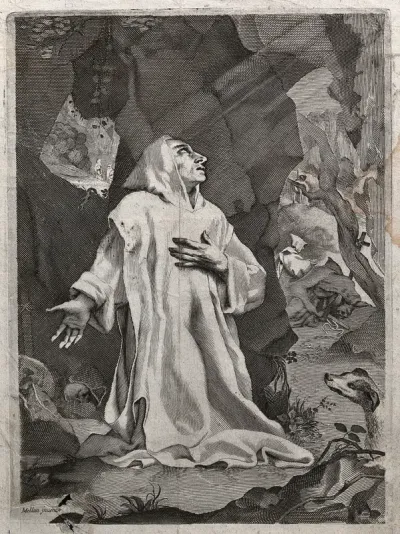 Saint Bruno praying in the wilderness