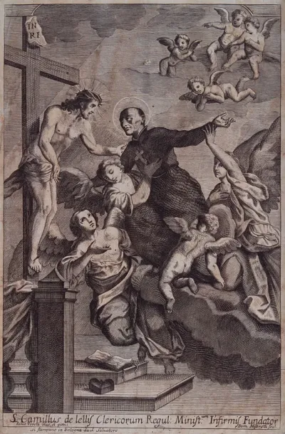 Saint Camillus de Lellis: he is presented to Christ on the Cross, who encourages him to found the order of Camillians