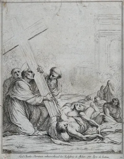 Saint Carlo Borromeo carrying the Holy Cross in the plague of Milan