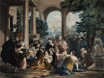 Saint Carlo Borromeo: he gives alms to the plague-victims in Milan